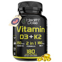 Vitamin D3 + K2. 180 Liquid Softgels